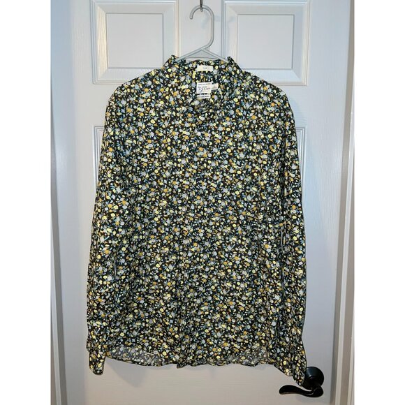 J.CREW Other - J.Crew Slim Fit Floral Shirt L Secret Wash 100s Yarn‎ Cotton Ditsy Black Top
